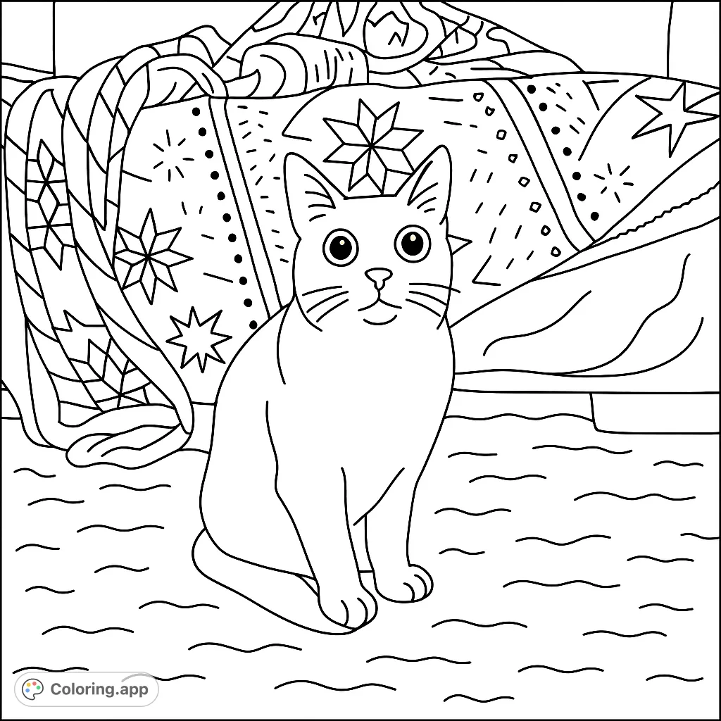 An adorable feline friend sits attentively, ready for a burst of creative colors. This simple cat coloring page is perfect for young artists to bring to life with bold outlines.
