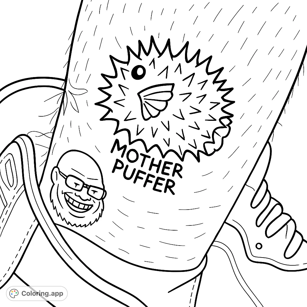 Dive into fun with this spiky pufferfish coloring page, featuring a playful marine creature and bold text, perfect for a unique creative escape.