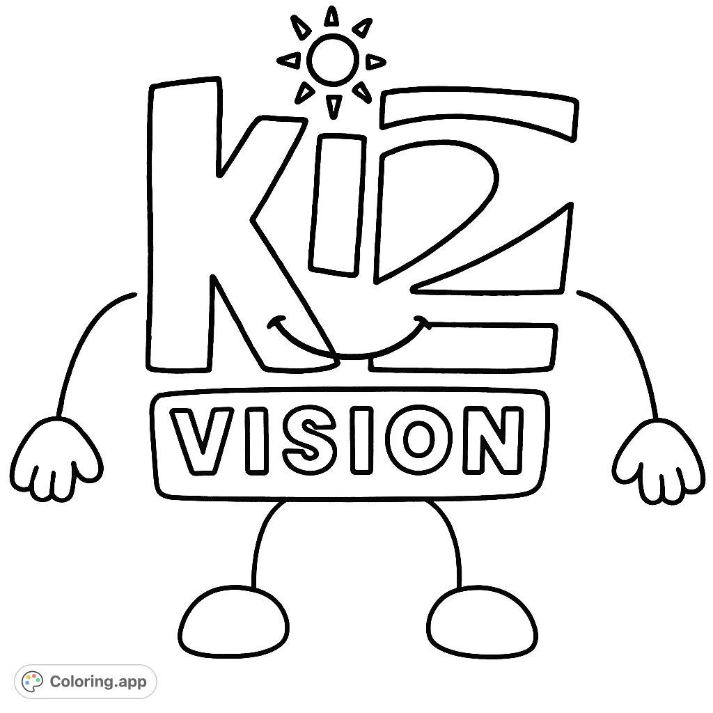 A fun, character-based logo featuring the words "KIDZ VISION" with playful limbs and a sun detail, perfect for imaginative coloring adventures.