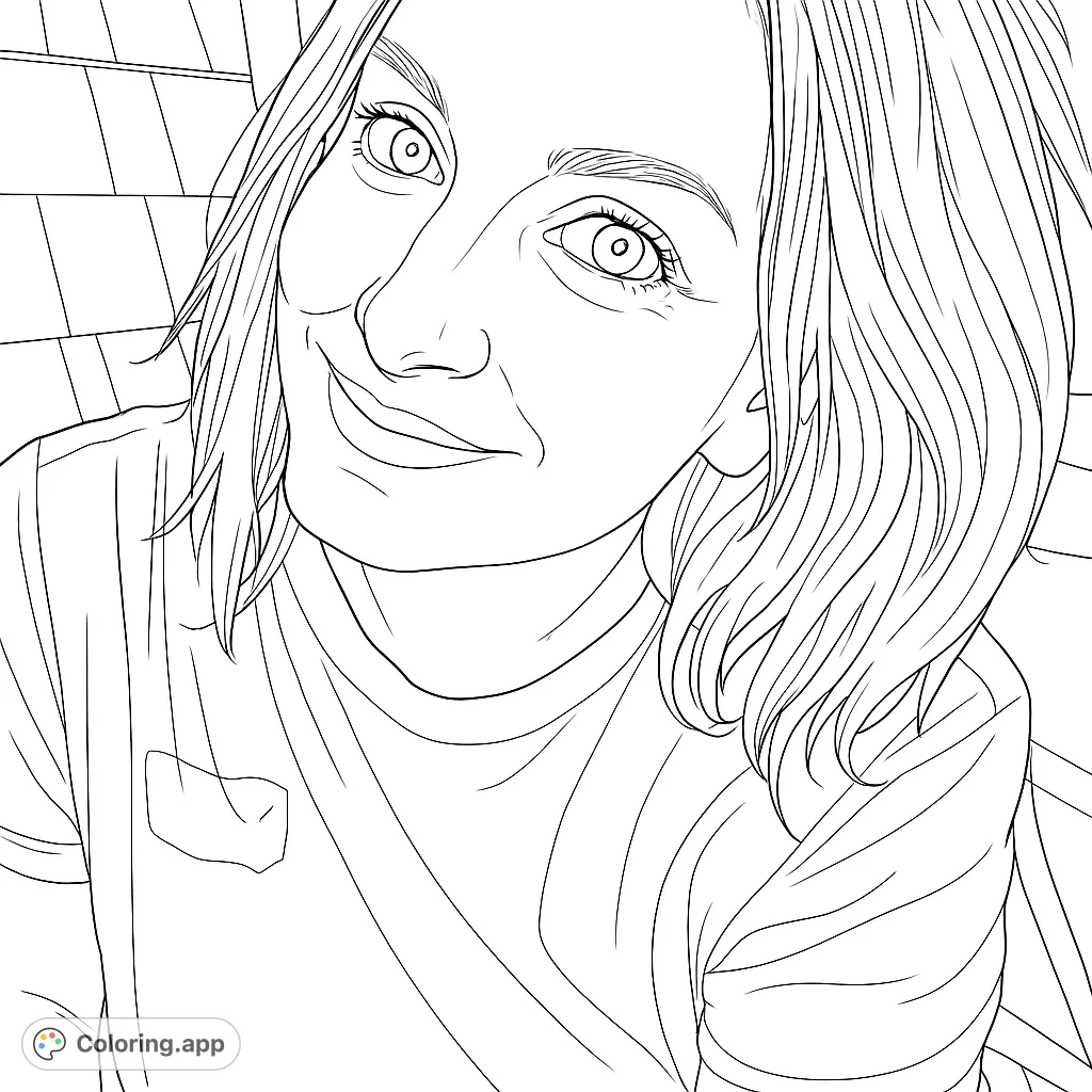 A captivating portrait of a smiling woman, perfect for personalizing with your favorite hues. Features a friendly face and a textured background.