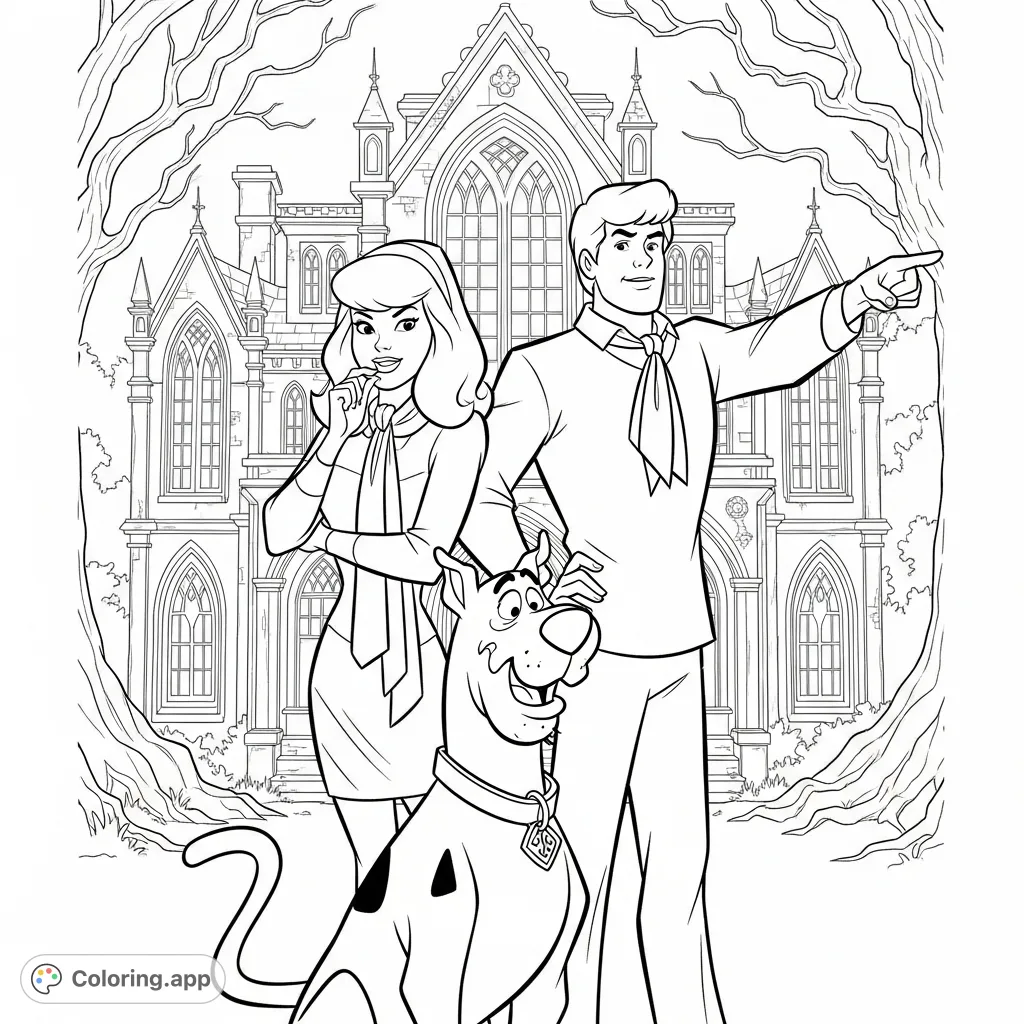 Join Daphne, Fred, and Scooby Doo on a thrilling mystery adventure! This free printable Scooby Doo coloring page features the iconic trio ready to solve a new case.