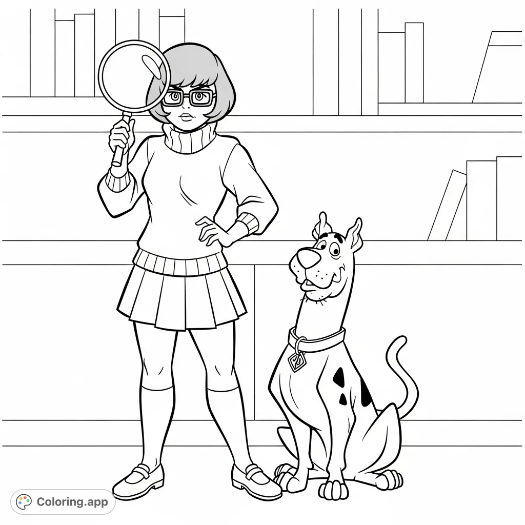 Join Velma and Scooby-Doo on a fun mystery adventure! This free printable coloring page features the iconic duo ready to solve a new case.