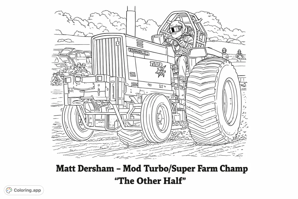Experience the thrill of a powerful modified tractor pulling competition. Features a dynamic machine with massive tires, a driver in a roll cage, and spectators.
