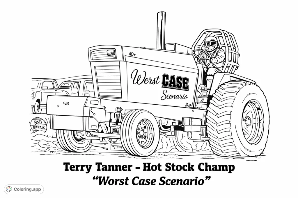 Unleash your creativity on this powerful tractor pulling machine, featuring massive wheels, intricate details, and a dynamic pose ready for competition. A thrilling design for enthusiasts!