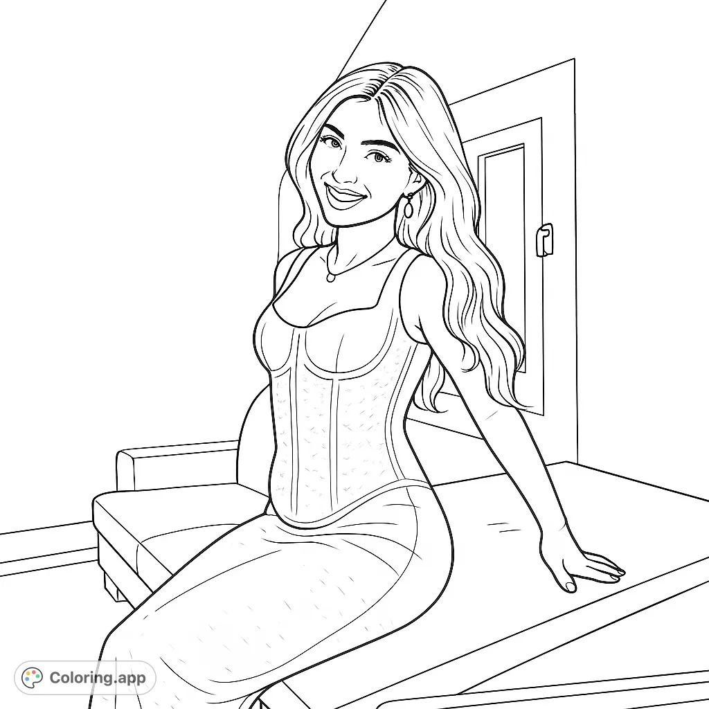 An elegant woman in a beautifully patterned dress, perfect for fashion enthusiasts. Explore intricate details and create a stunning portrait with your unique color palette.