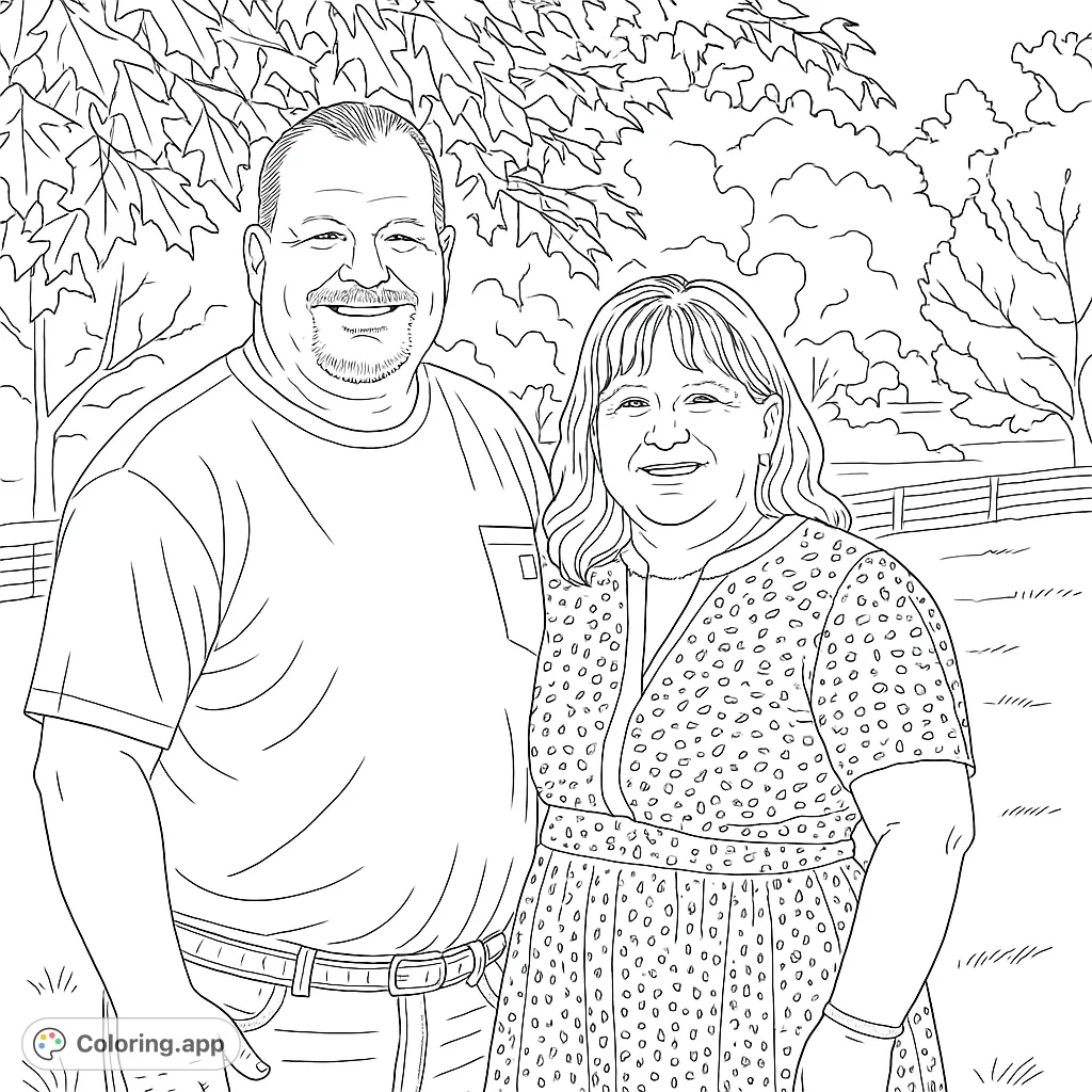 Capture the warmth of a smiling couple in an outdoor setting. This charming portrait features a man and woman under a leafy tree, perfect for personalizing.