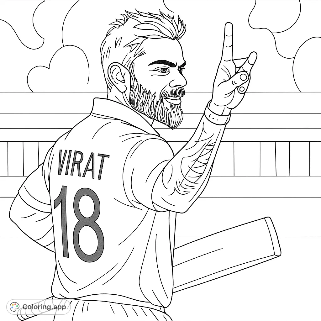 Capture the spirit of victory with this dynamic sportsman coloring page. A detailed depiction of a player with an iconic gesture, perfect for fans.