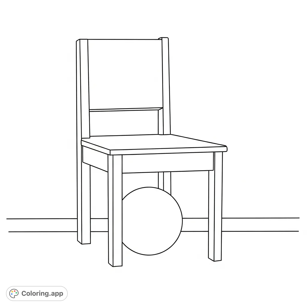 A clean, minimalist coloring page featuring a basic chair with a spherical ball underneath. Perfect for beginners or quick, mindful coloring.