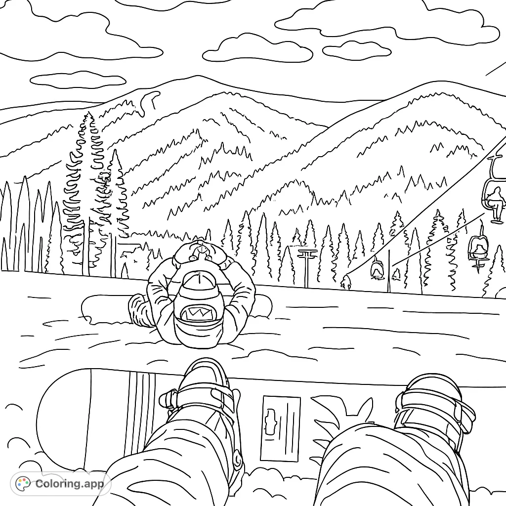 Immerse yourself in a snowy mountain adventure with this dynamic snowboarding scene, featuring two riders amidst majestic peaks and evergreen forests.