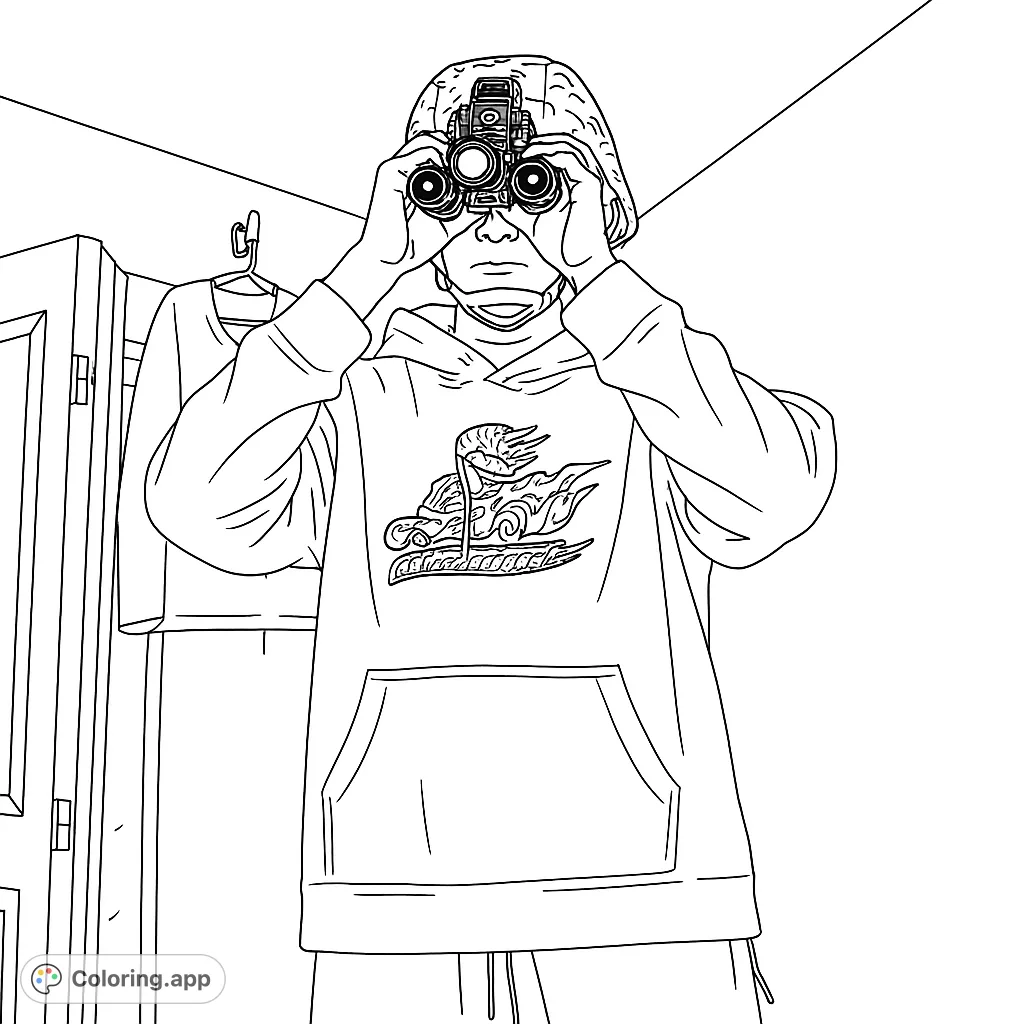 A person in a patterned helmet and hooded sweatshirt observes through a compact device, set against a simple indoor background. Perfect for teens and adults.