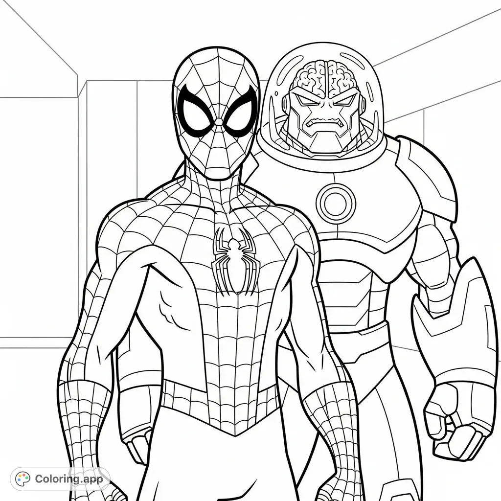Join Spidey and Zola in a fun, cartoony coloring adventure! This free printable features the iconic hero and villain, perfect for all ages.