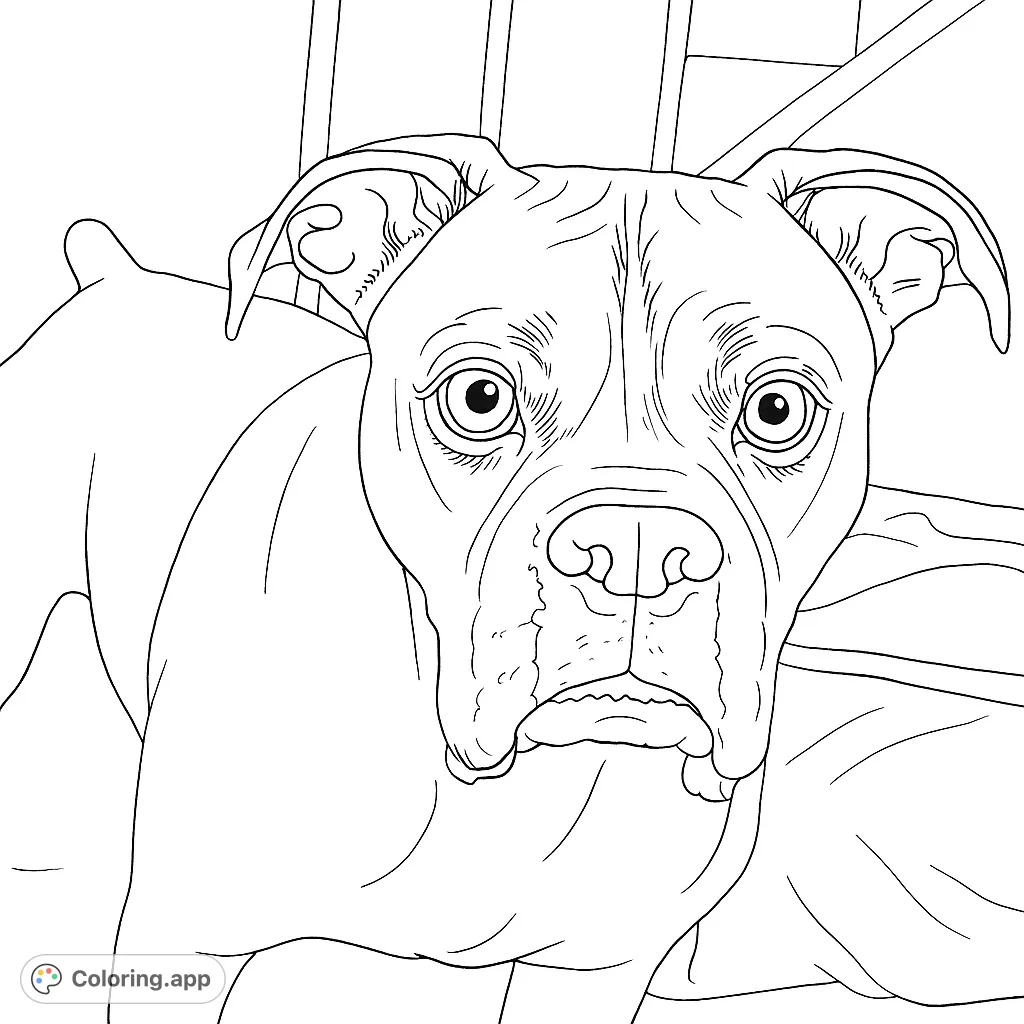 A charming Boxer dog portrait, perfect for animal lovers. Capture the loyal gaze and distinct features of this beloved canine companion with your favorite colors.