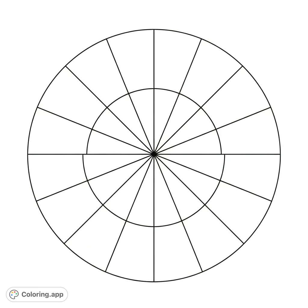 A circular pattern divided into twelve segments, resembling a color wheel. Perfect for exploring color theory and creative expression.