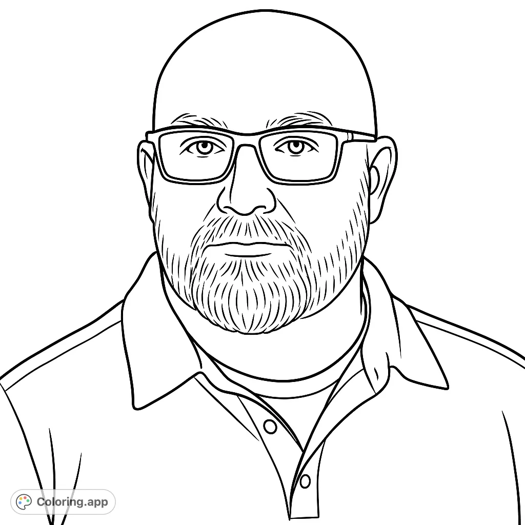 A detailed portrait of a man with glasses and a beard, perfect for a personalized coloring experience.