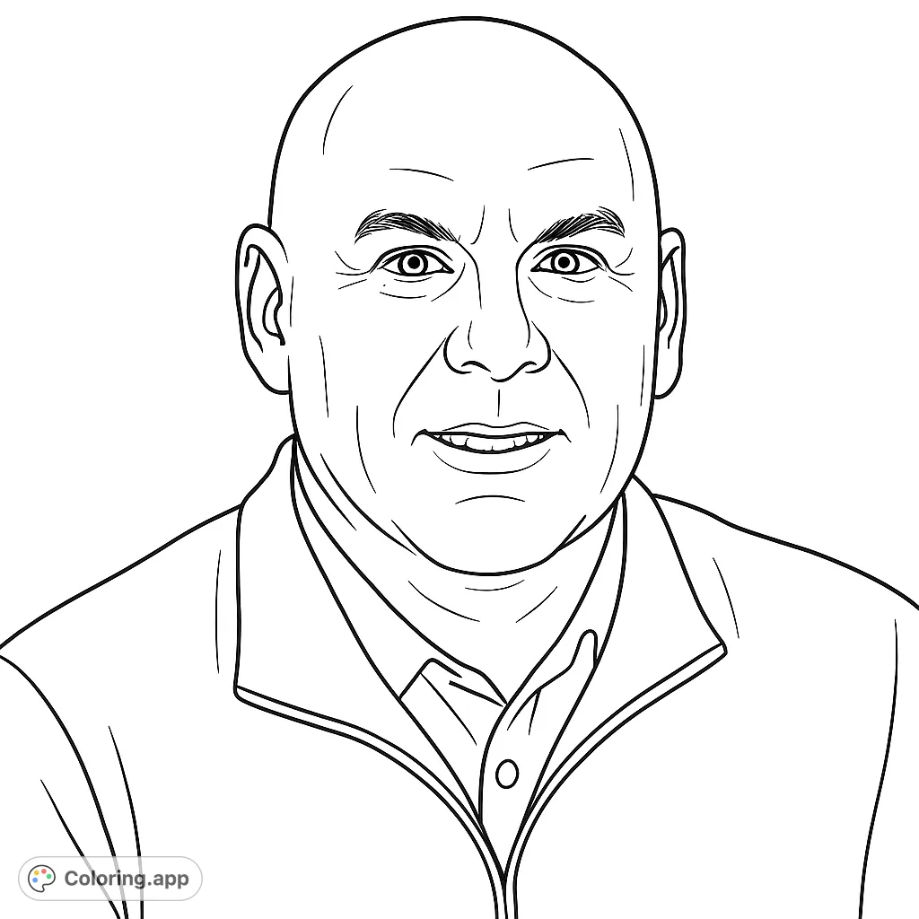 A detailed portrait of a smiling bald man, perfect for practicing realistic shading and capturing expressions. A thoughtful and engaging coloring experience.