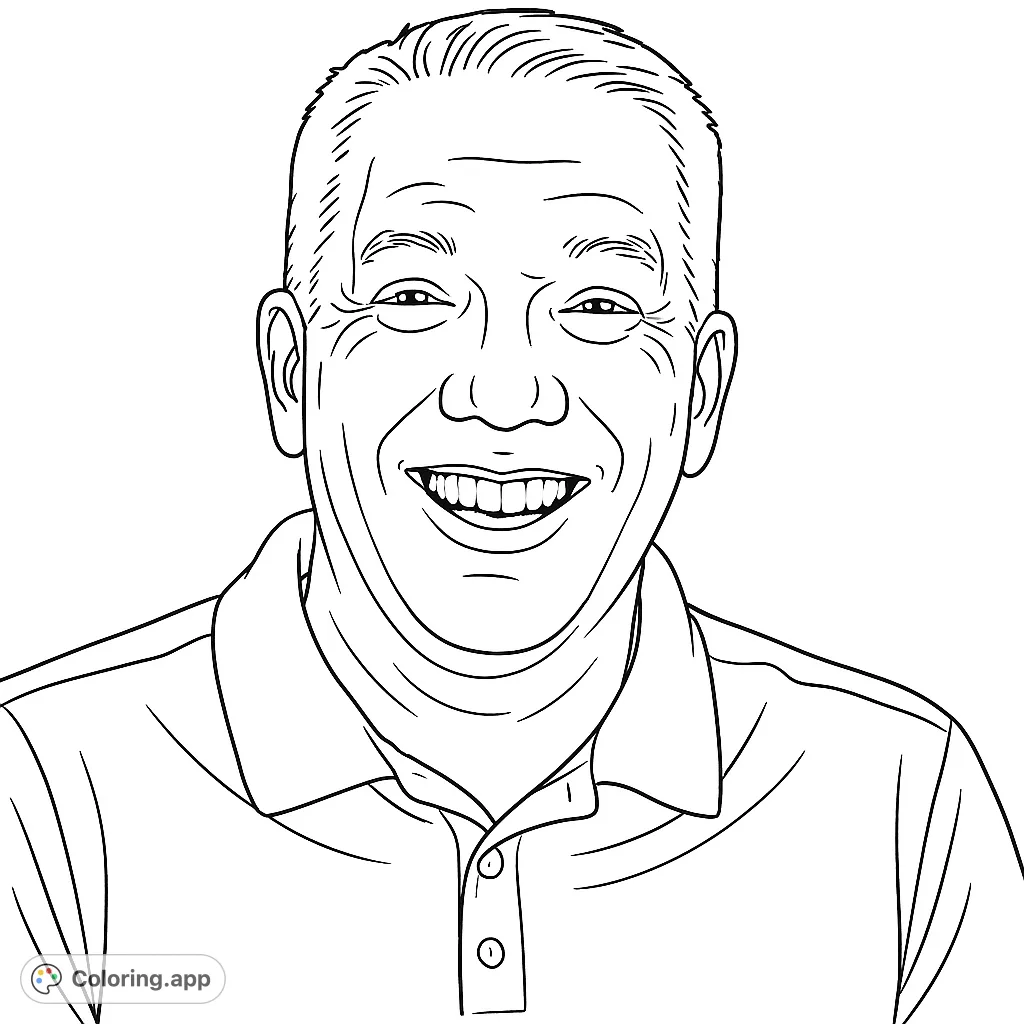 A friendly man with a broad, cheerful smile, perfect for a personalized coloring experience. Capture his warm expression and add your unique artistic touch.