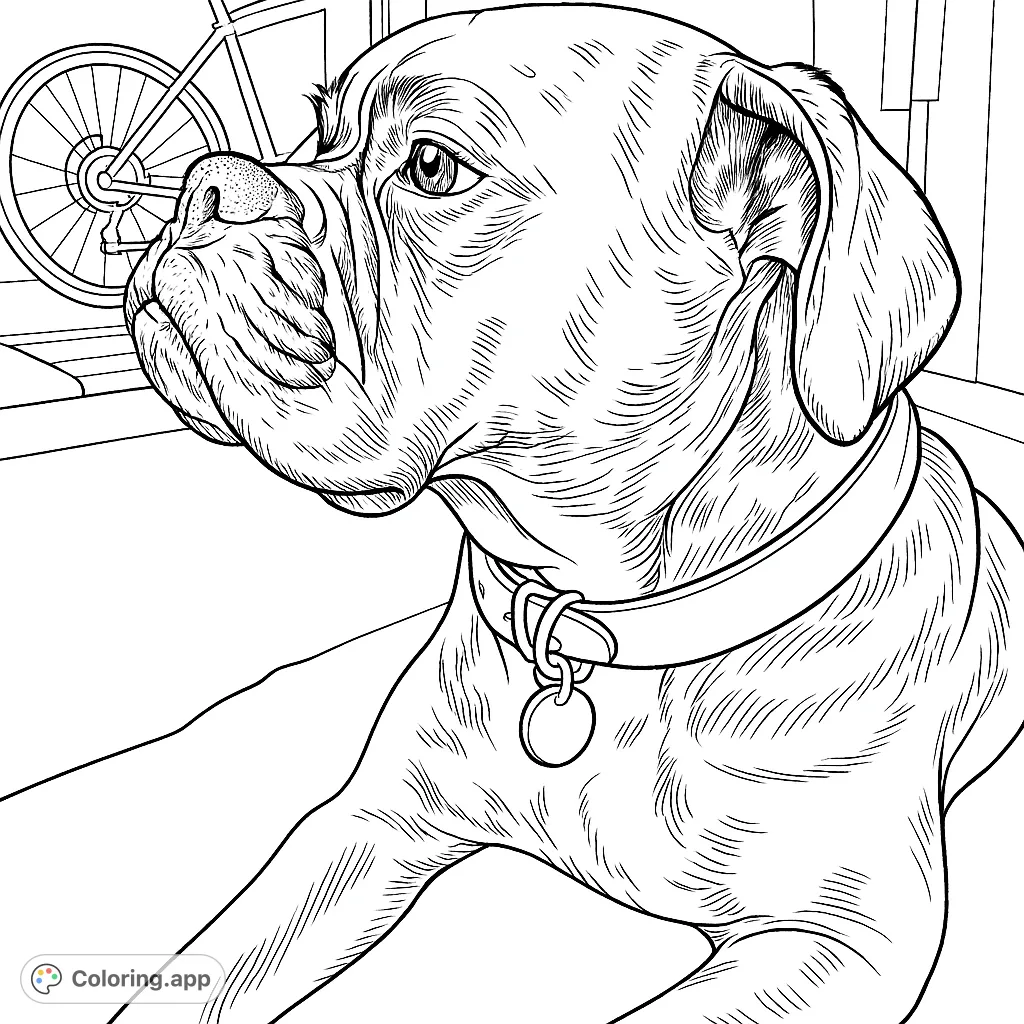 Capture the noble spirit of a Boxer dog with this detailed coloring page. Perfect for dog lovers to bring this loyal companion to life.
