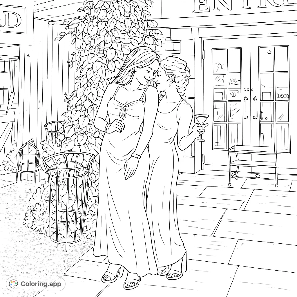 Two friends in elegant dresses share a joyful moment, holding glasses. A beautiful scene perfect for celebrating friendship and special occasions.