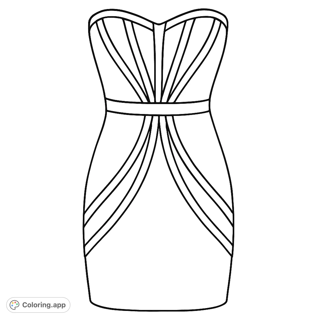 Unleash your creativity on this chic strapless bandage dress coloring page. Features a sweetheart neckline and striking decorative bands for a fashionable design.