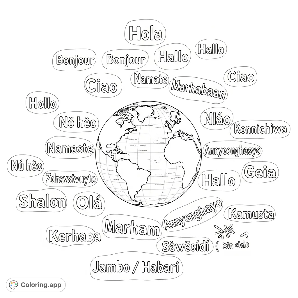 Globalisation Coloring Global Greetings World Map - Coloring.app