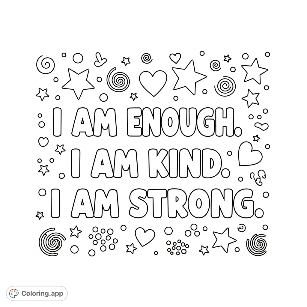 Positive Affirmation Bubble Letters - Online Coloring Tool | Coloring.app