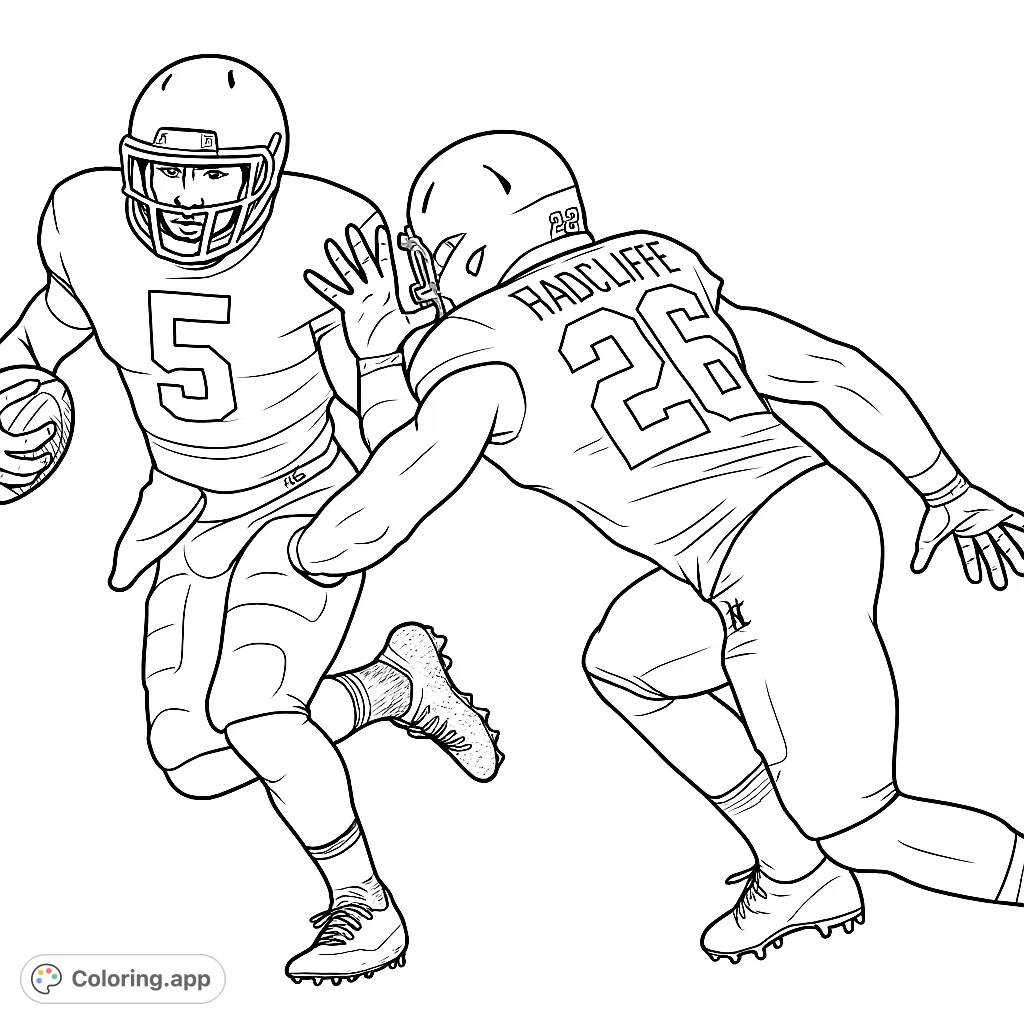 Capture the excitement of a football game with this dynamic football coloring page featuring two players in action. Perfect for sports fans!
