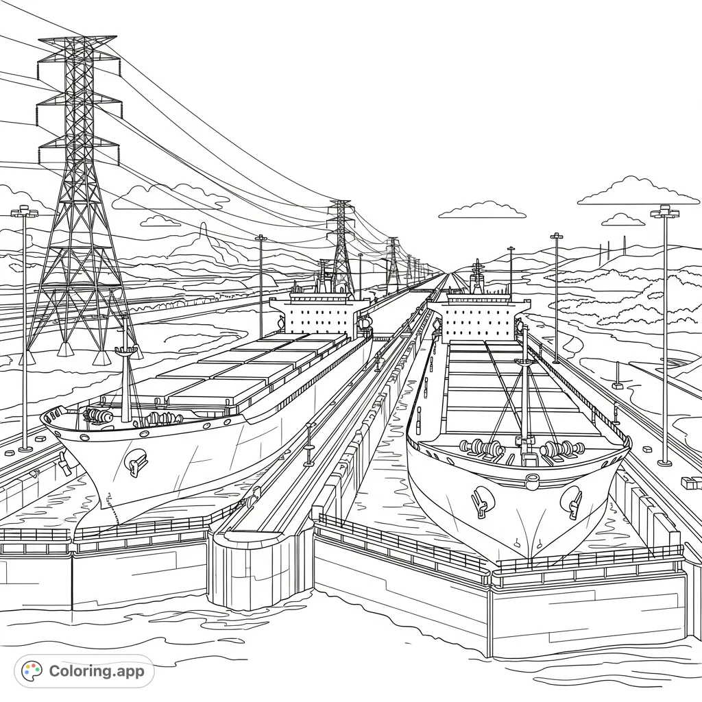 Designed Illustrator's panama canal Coloring Pages - Coloring.app