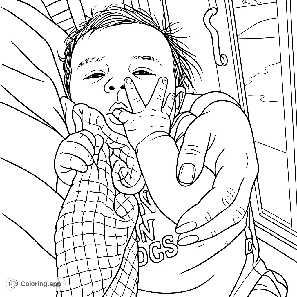 Capture the innocence of a baby with this adorable coloring page. Features a sweet infant with a textured blanket, perfect for all ages.