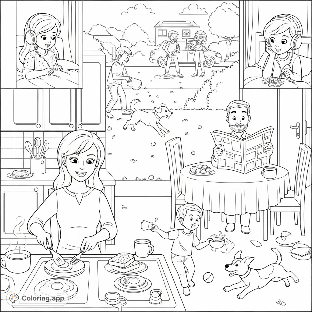 Morning Routine Color Picture Busy Family Morning Routine - Coloring.app