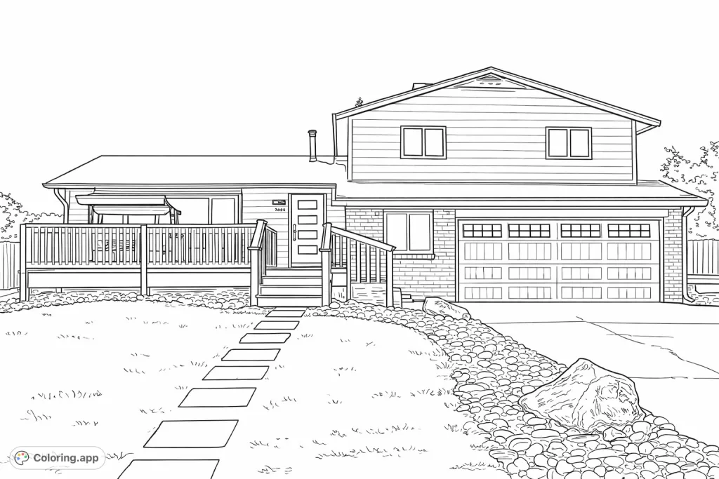 Explore a delightful home with a welcoming front deck, garage, and charming landscape. Perfect for adding vibrant hues to every detail.