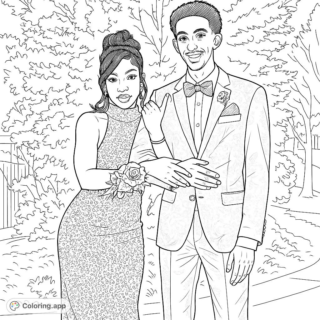 Prom Letters Colorable Elegant Prom Couple Portrait - Coloring.app