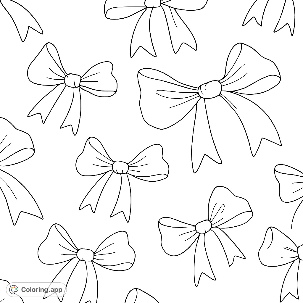 A charming repeating pattern of elegant bows, perfect for adding a touch of grace and style. A delightful bows coloring page for kids and adults.