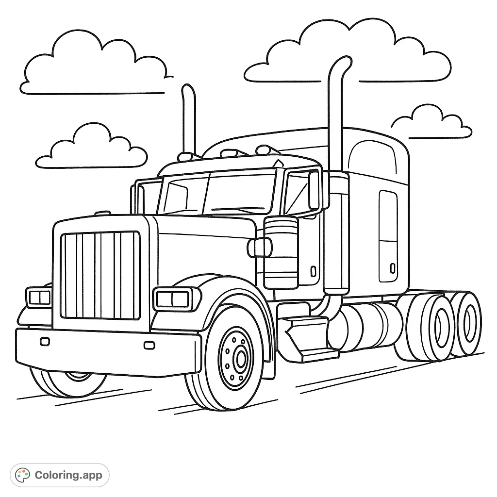 Detailed semi truck ready for the open road. Perfect for truck enthusiasts to customize with their favorite colors and designs.