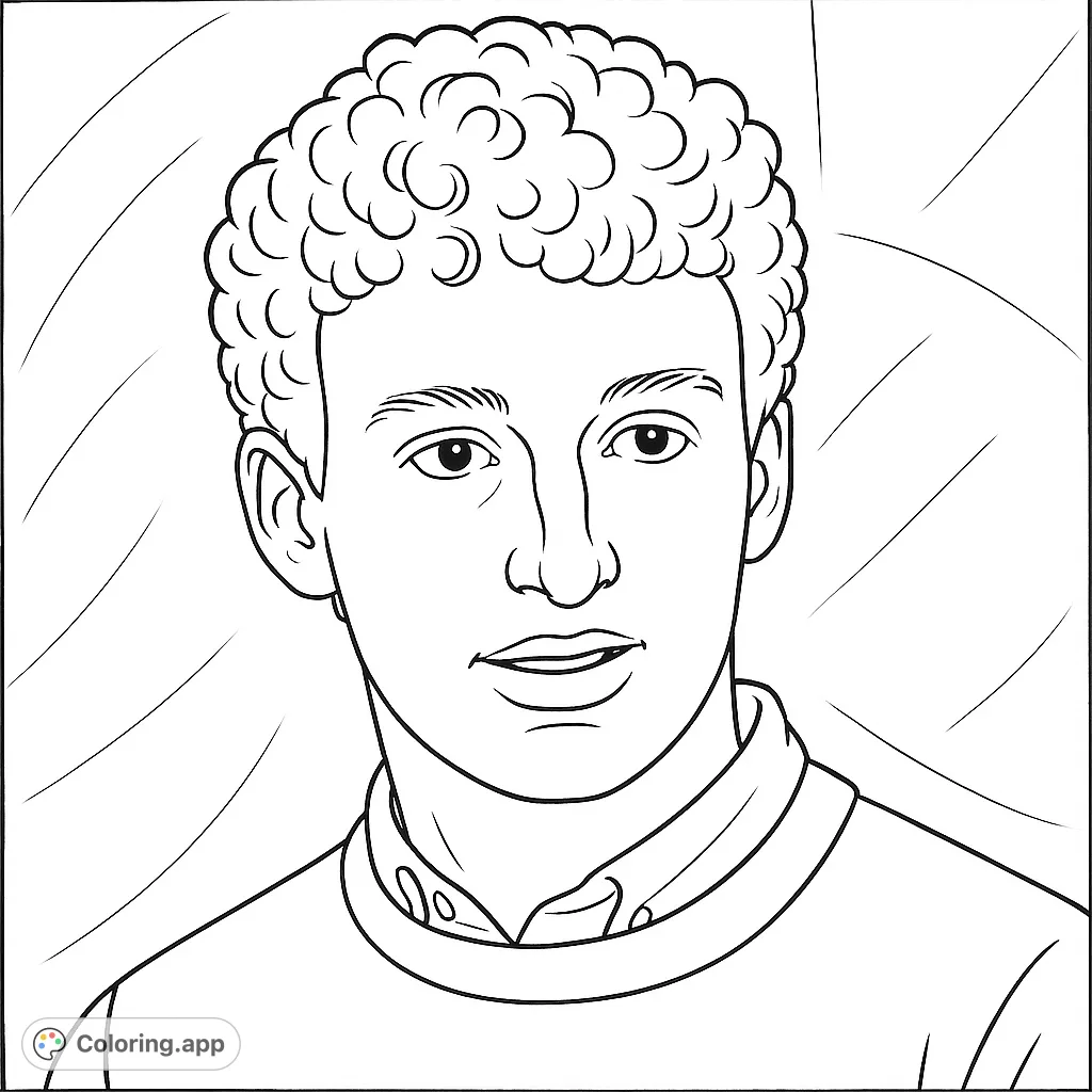 A detailed portrait of a young man with curly hair, perfect for personalizing with your favorite shades and practicing facial features.