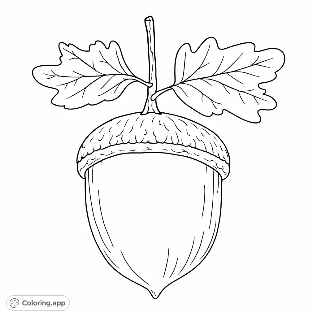 Capture the essence of autumn with this charming acorn and oak leaves coloring page. Perfect for a relaxing seasonal activity.