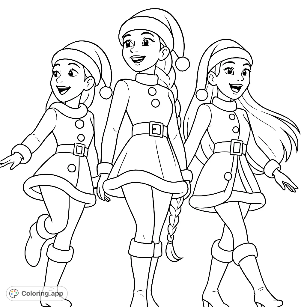 Join a cheerful trio in delightful holiday costumes, featuring Santa hats, festive dresses, and playful poses. Perfect for spreading festive cheer and creative fun!