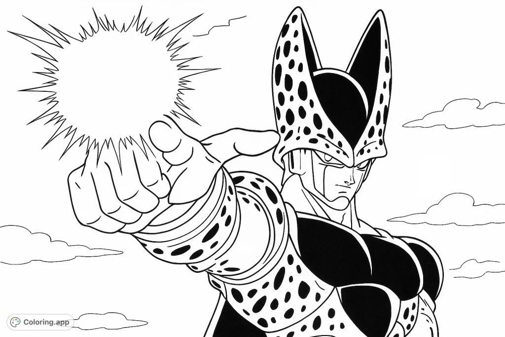 Dynamic scene of a powerful character unleashing an energy blast. Intricate patterns and intense action for a thrilling coloring experience.