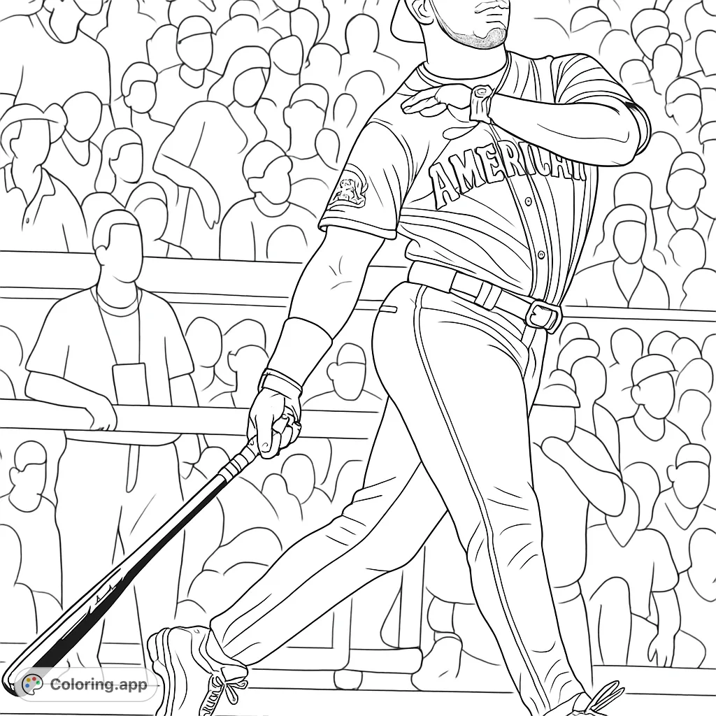 Capture the excitement of baseball with this dynamic coloring page featuring a player mid-swing. Perfect for sports enthusiasts and aspiring athletes!