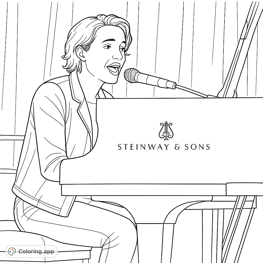 Capture the essence of a live performance with this singer at grand piano coloring page. Perfect for music lovers to personalize with their favorite hues.