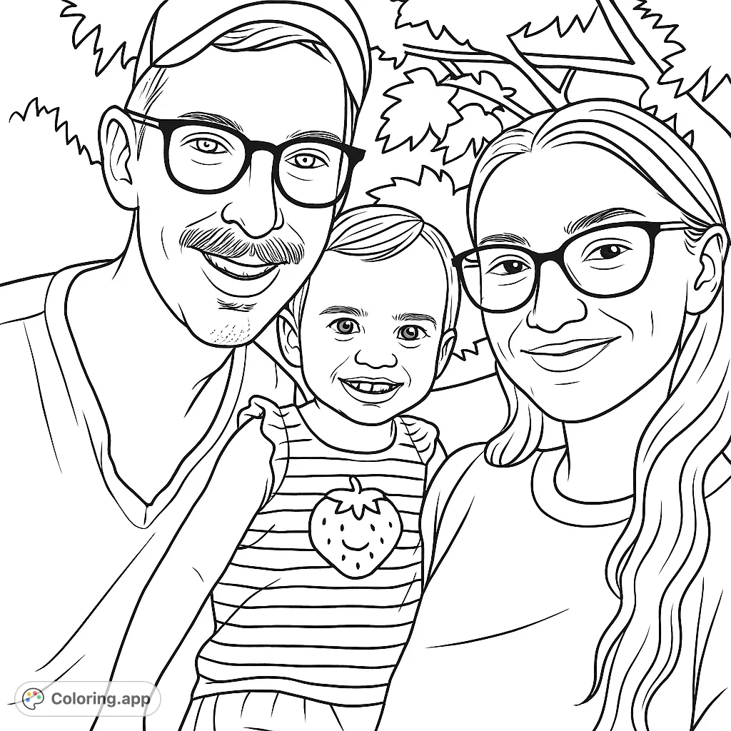 A heartwarming family portrait featuring a smiling couple and their cheerful toddler, set against a natural outdoor backdrop. Perfect for all ages.