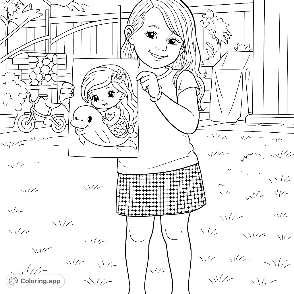 Dive into a whimsical underwater adventure with this adorable chibi mermaid and her friendly dolphin companion. Perfect for imaginative coloring fun!