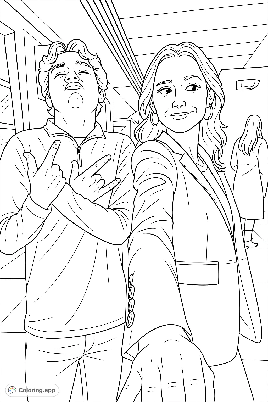 Capture a moment of youthful fun with two friends striking playful poses. Perfect for expressing creativity and personalizing modern fashion.