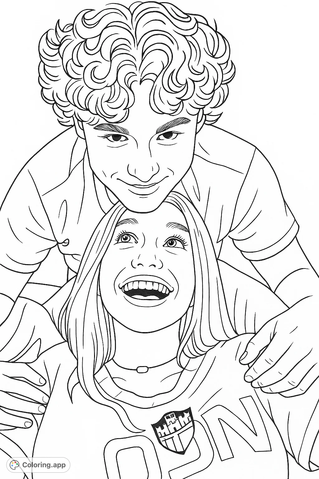 Capture a heartwarming moment between two smiling individuals. This happy scene offers a delightful canvas for expressing warmth and connection through color.