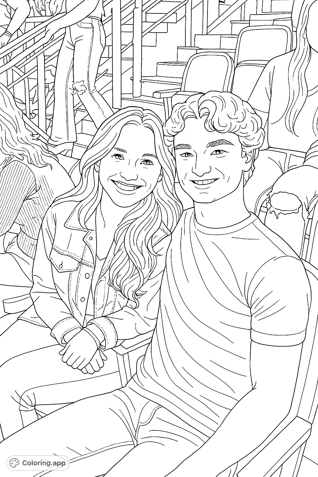 Capture a moment of joy with this happy couple at an event. Perfect for personalizing with your favorite colors and celebrating connection.