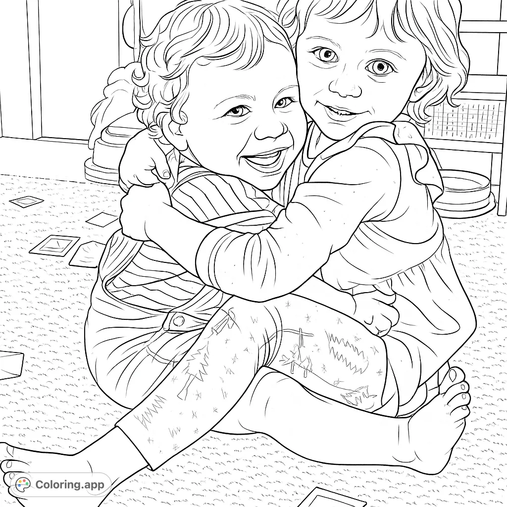 Hug Colorable Children's Joyful Hug - Coloring.app