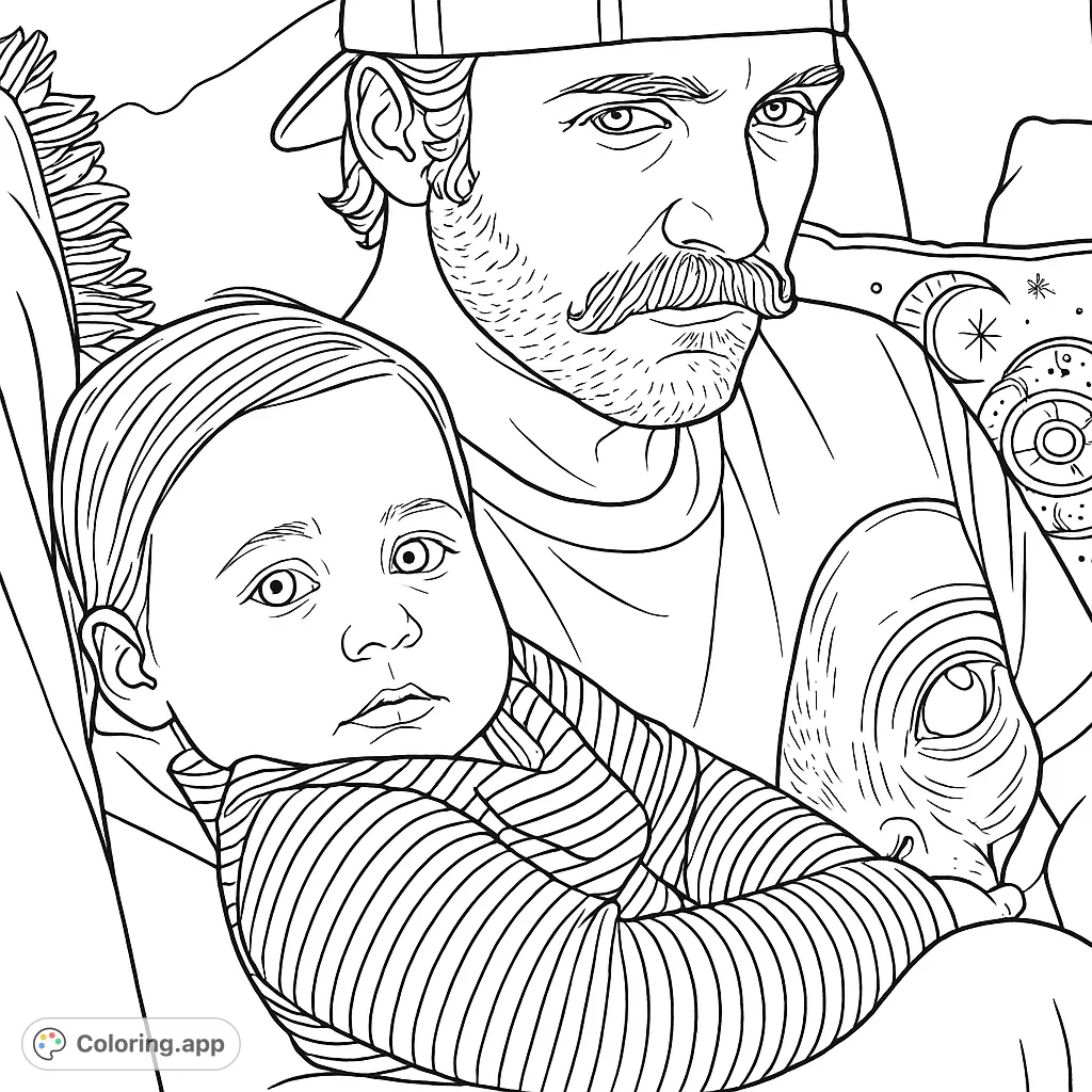 A heartwarming portrait of a man holding a baby, capturing a tender family moment. Perfect for personalizing with your favorite shades and textures.