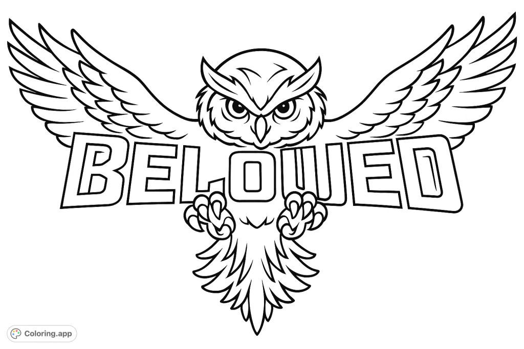 A dynamic owl emblem with outstretched wings and talons, featuring bold text across its body. Perfect for fans of powerful animal designs.