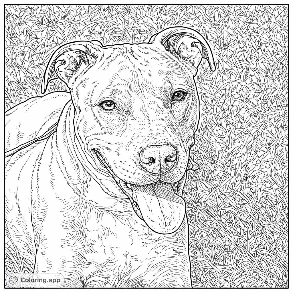 Capture the essence of a friendly, detailed dog portrait on a sunny day. Perfect for dog lovers seeking a realistic, intricate coloring experience.