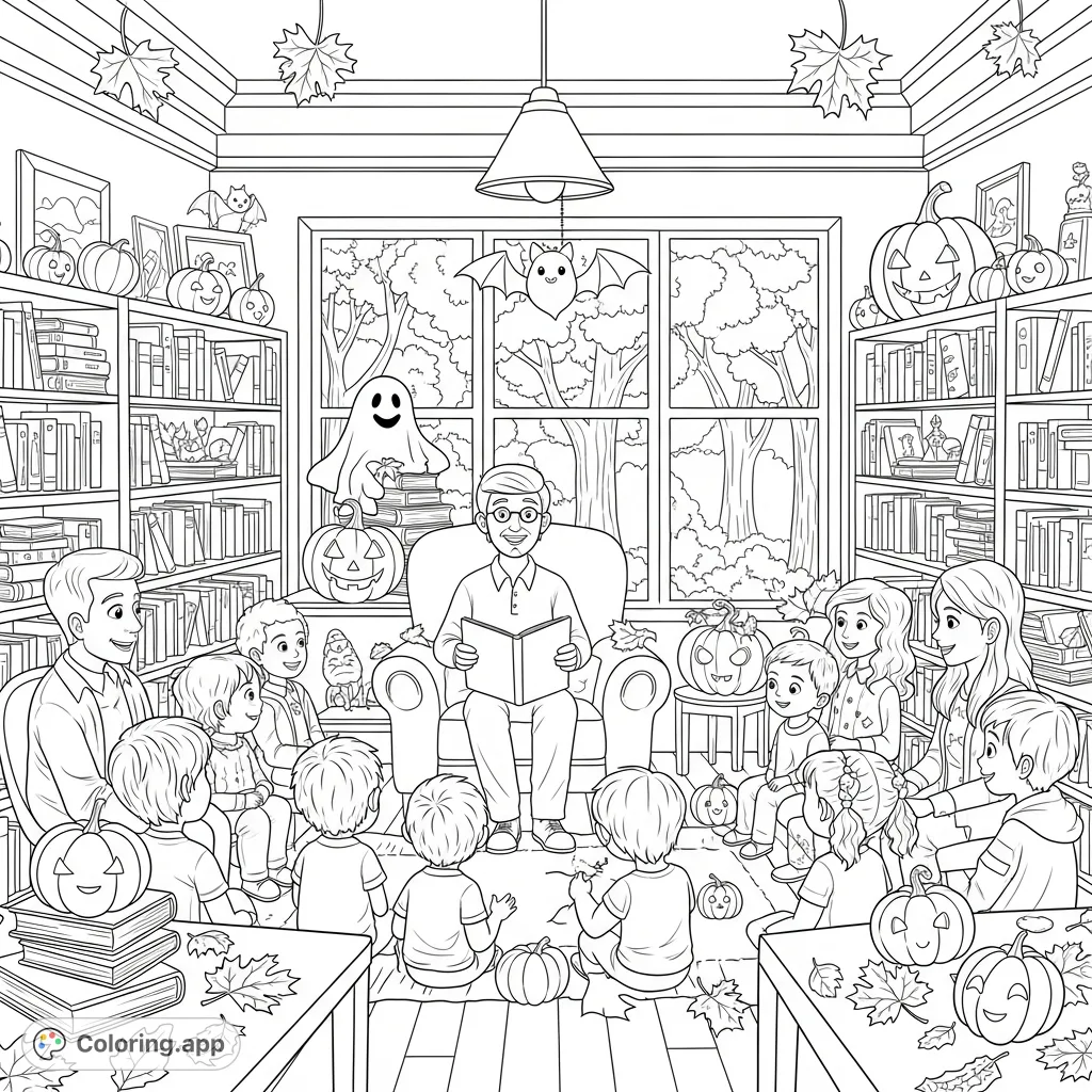 Autumn Library Story Time - Coloring.app