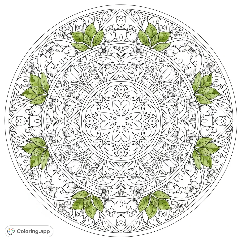 Mandala Spring Colouring Intricate Spring Mandala Blossom - Coloring.app